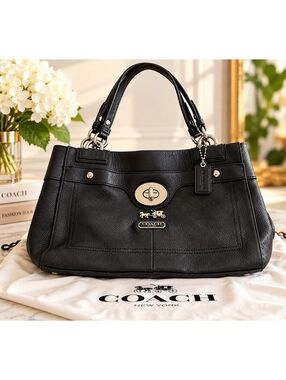 Coach F16531 Black Pebbled Leather Turnlock Shoulder Bag Satchel Purse &Dust Bag